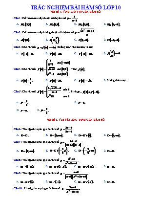 Trắc nghiệm Toán lớp 10 - Bài 1 Hàm số (Có đáp án và lời giải)